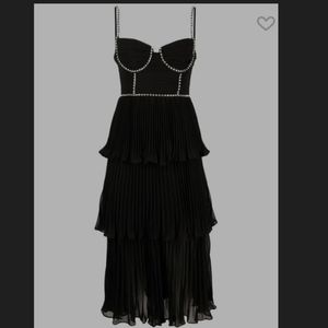 Self Portrait Tiered Corset Rhinestone Chiffon Midi Dress